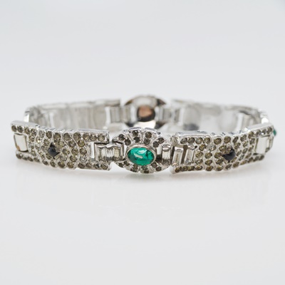 Art Deco Silver Tone Rhinestone Bracelet