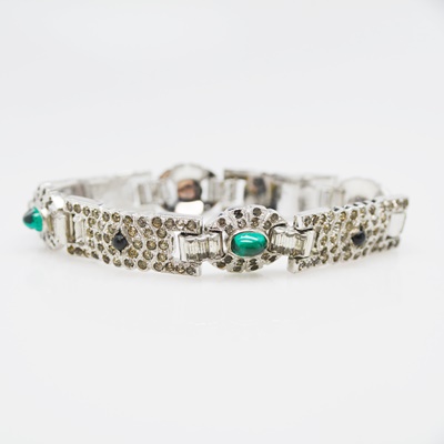 Art Deco Silver Tone Rhinestone Bracelet
