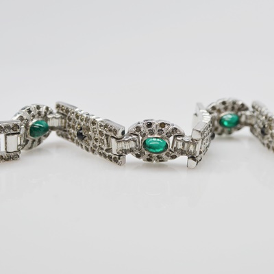 Art Deco Silver Tone Rhinestone Bracelet
