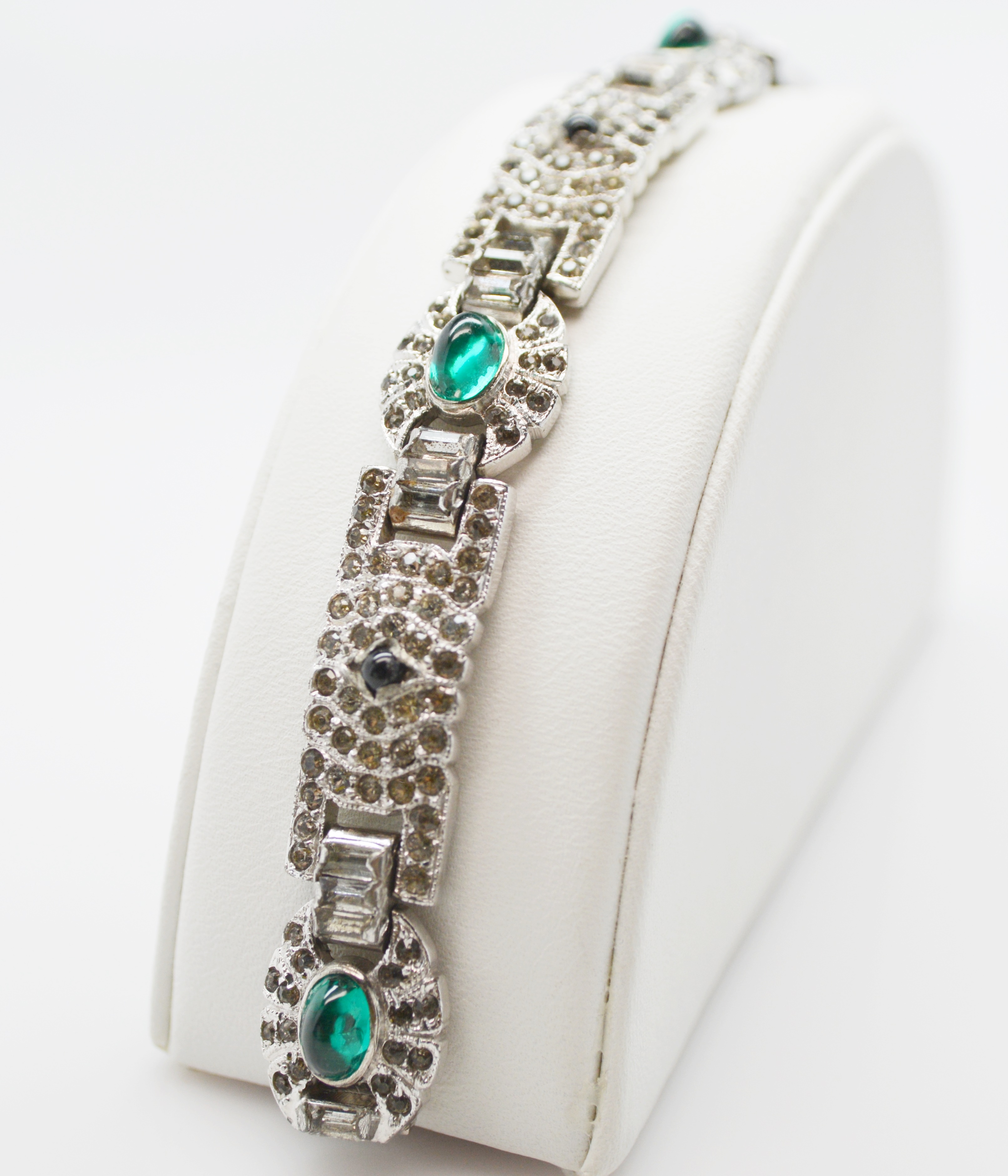 Art Deco Silver Tone Rhinestone Bracelet