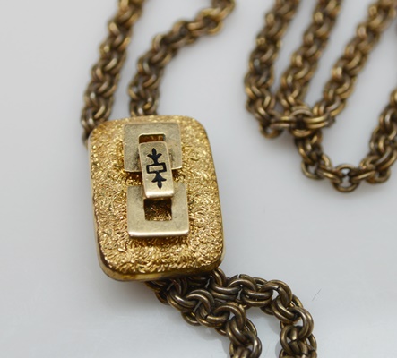 Victorian Gold Filled and Gold Plate Watch Chain With Slide and Brooch