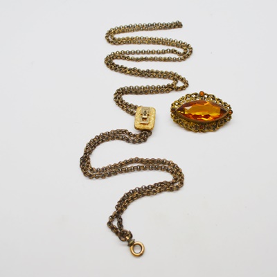 Victorian Gold Filled and Gold Plate Watch Chain With Slide and Brooch