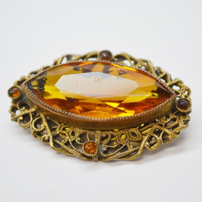 Victorian Gold Filled and Gold Plate Watch Chain With Slide and Brooch