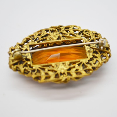 Victorian Gold Filled and Gold Plate Watch Chain With Slide and Brooch