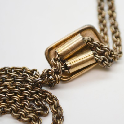 Victorian Gold Filled and Gold Plate Watch Chain With Slide and Brooch