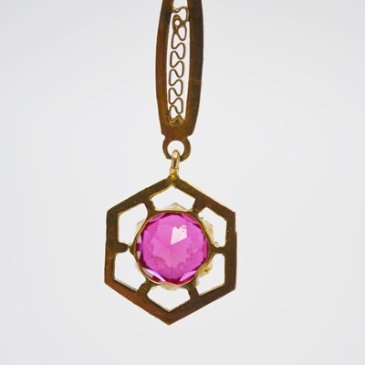 Vintage 14K Yellow Gold Synthetic Ruby Pendant Necklace