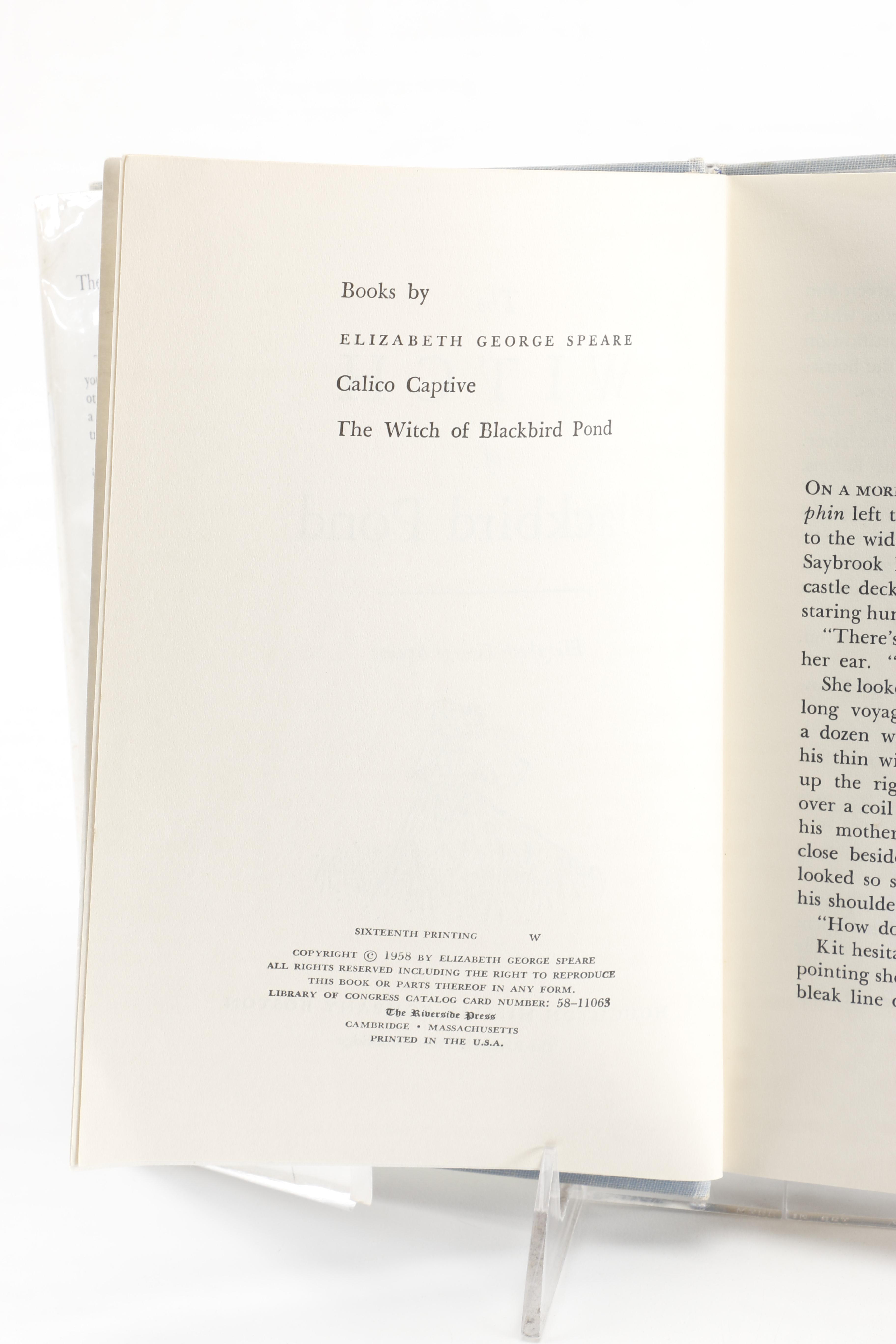 1958 "The Witch of Blackbird Pond" by Elizabeth George Speare