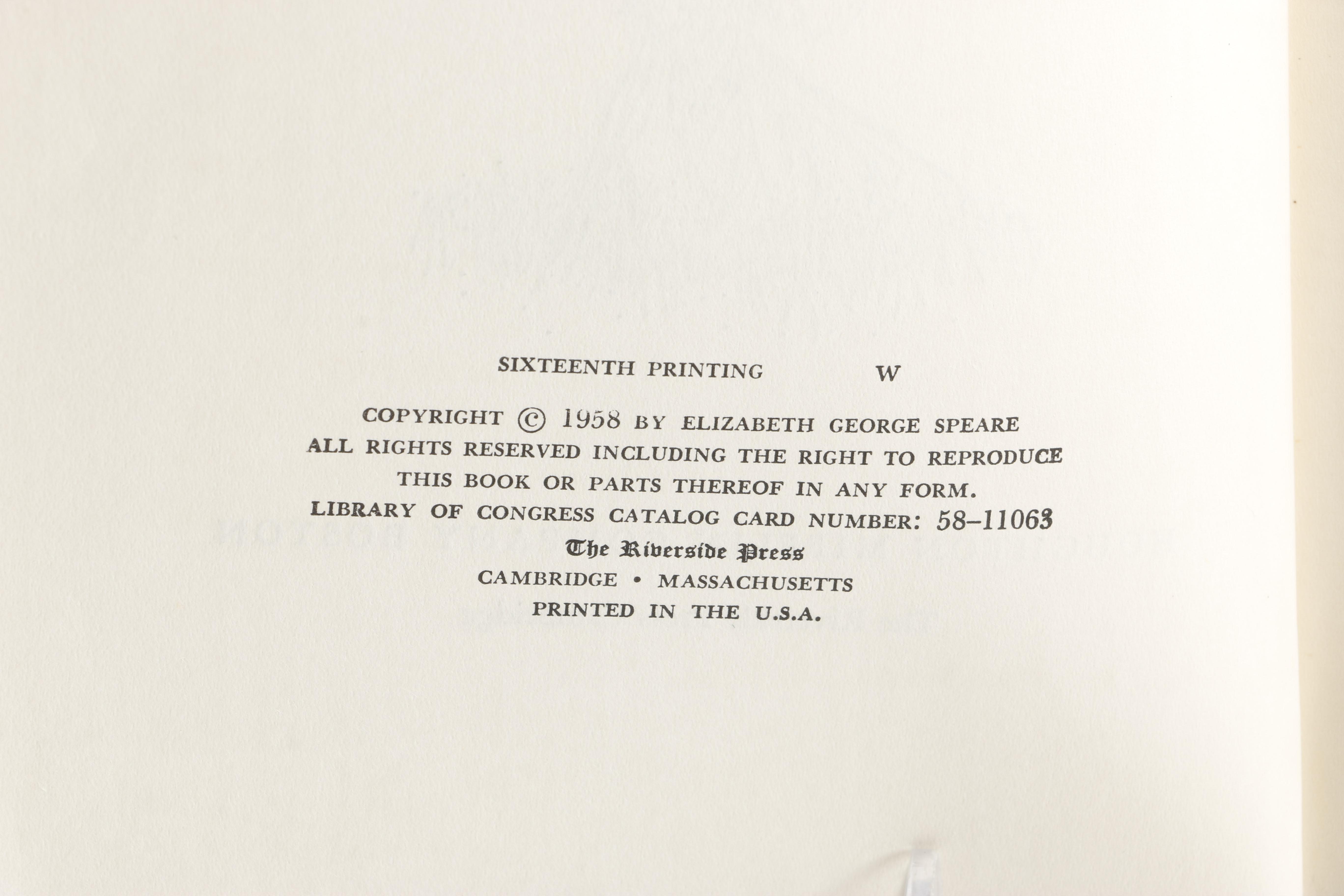 1958 "The Witch of Blackbird Pond" by Elizabeth George Speare