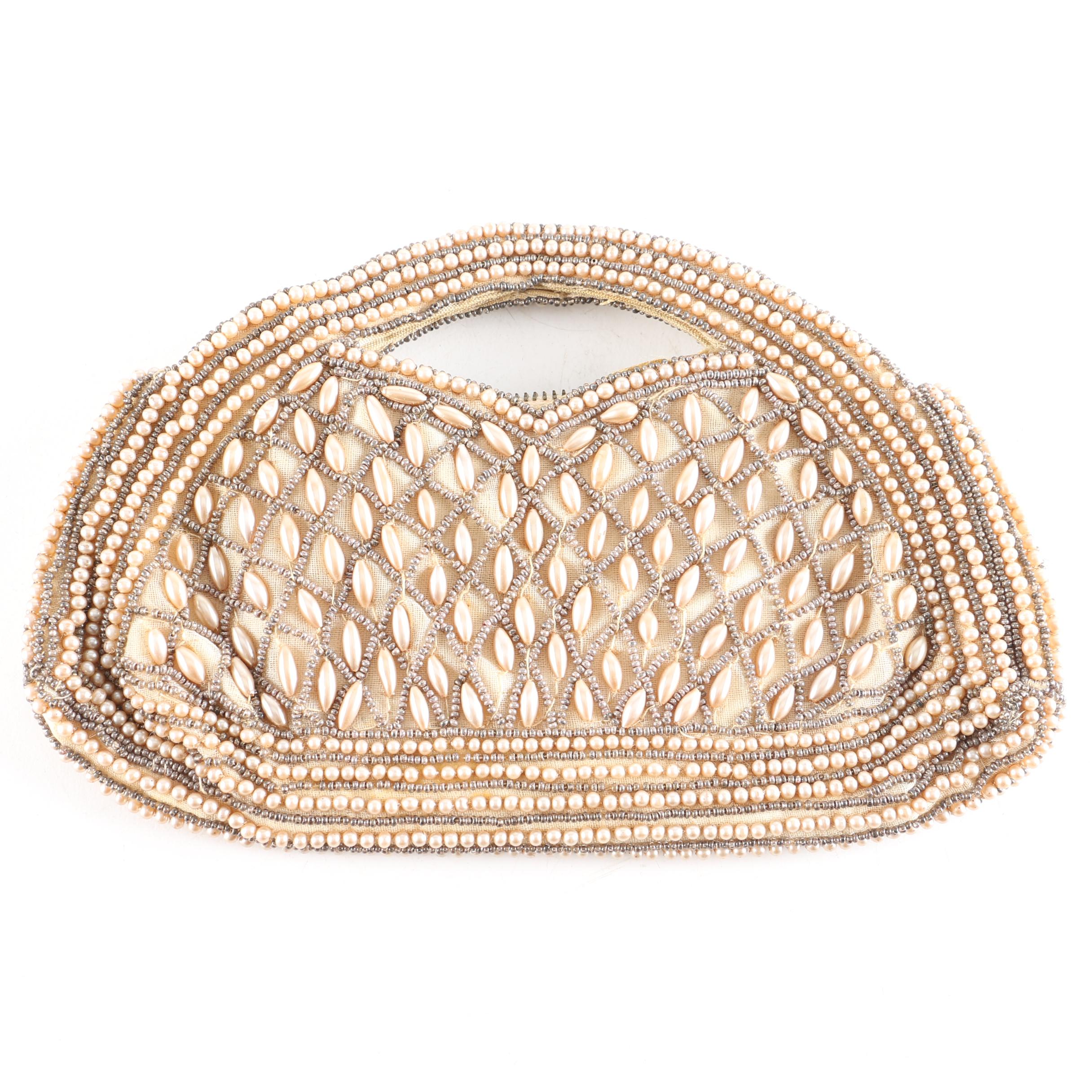 Faux Pearl and Seed Bead Clutch Purse
