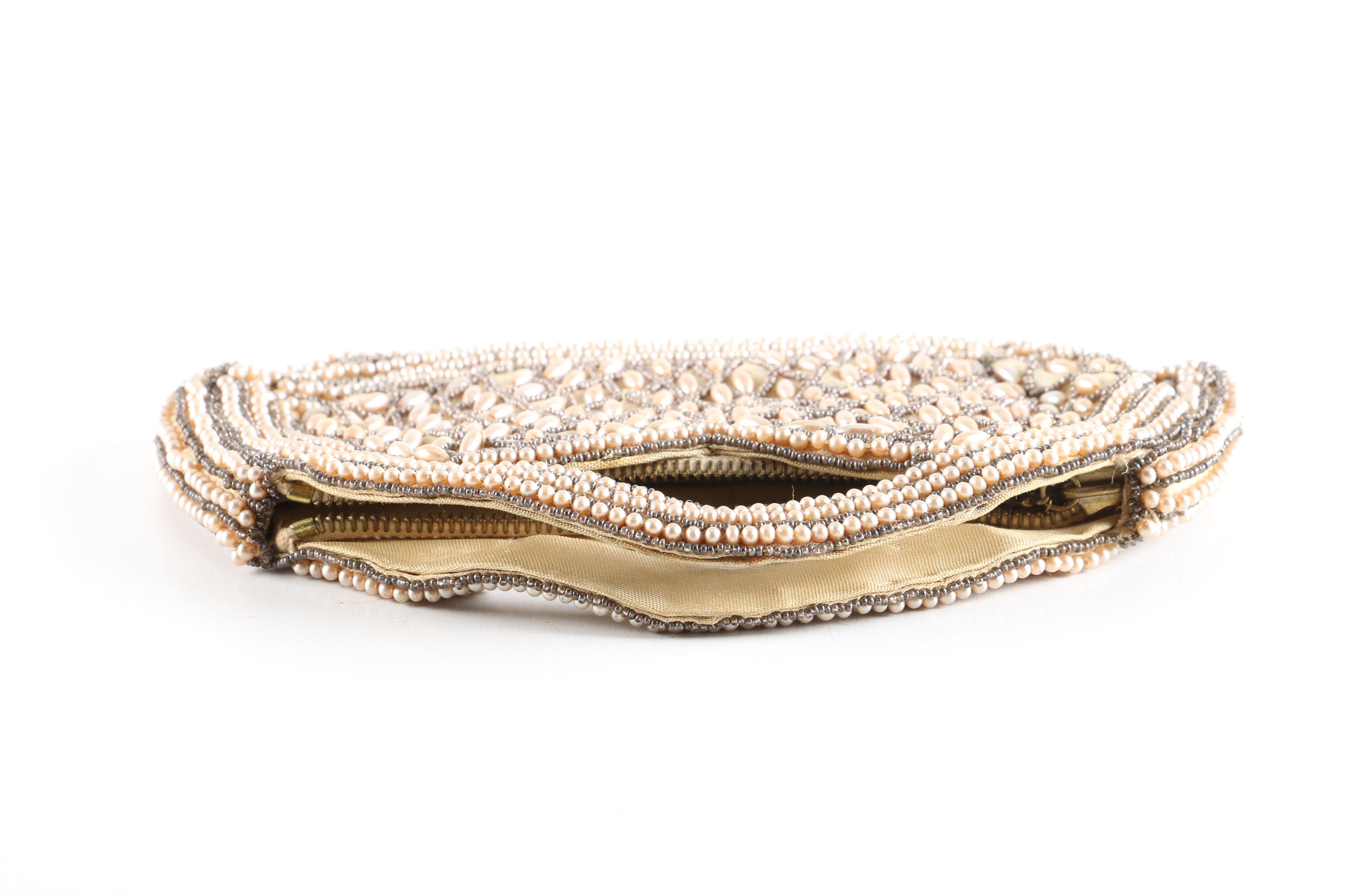 Faux Pearl and Seed Bead Clutch Purse