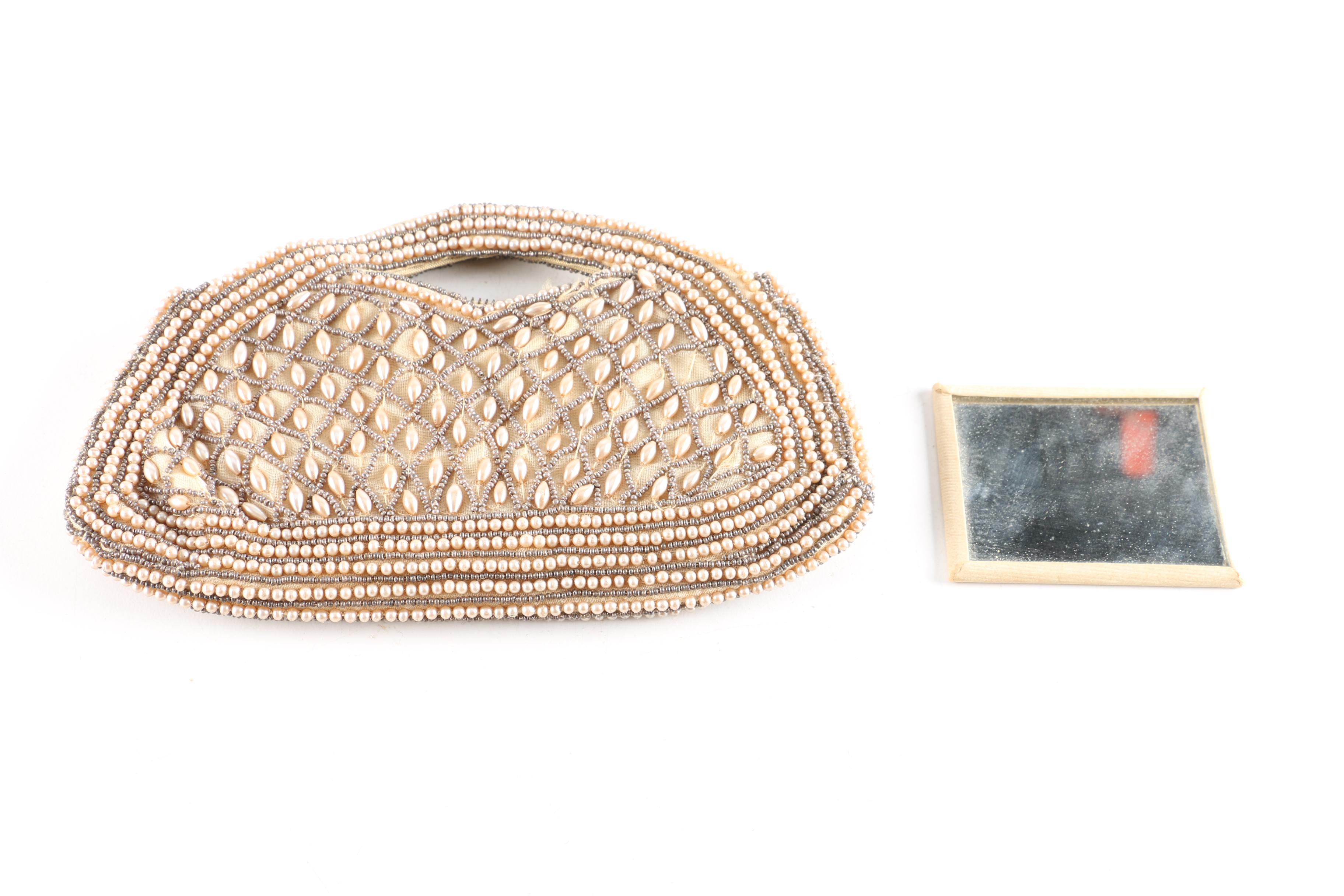 Faux Pearl and Seed Bead Clutch Purse