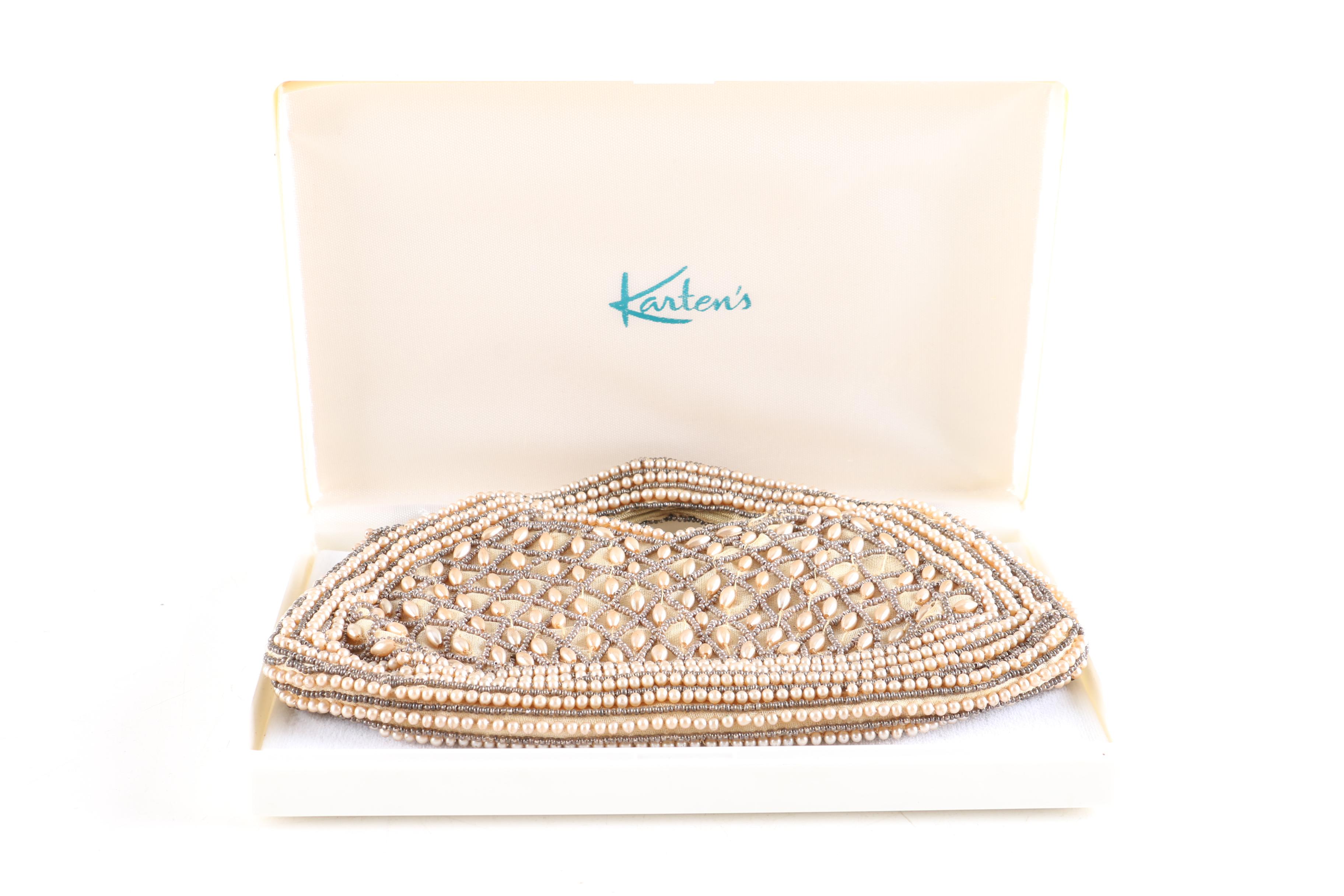 Faux Pearl and Seed Bead Clutch Purse