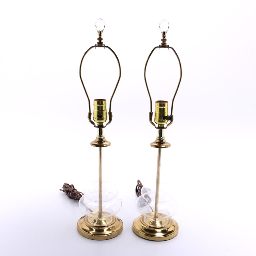 Pair of Brass and Glass  Table Lamps