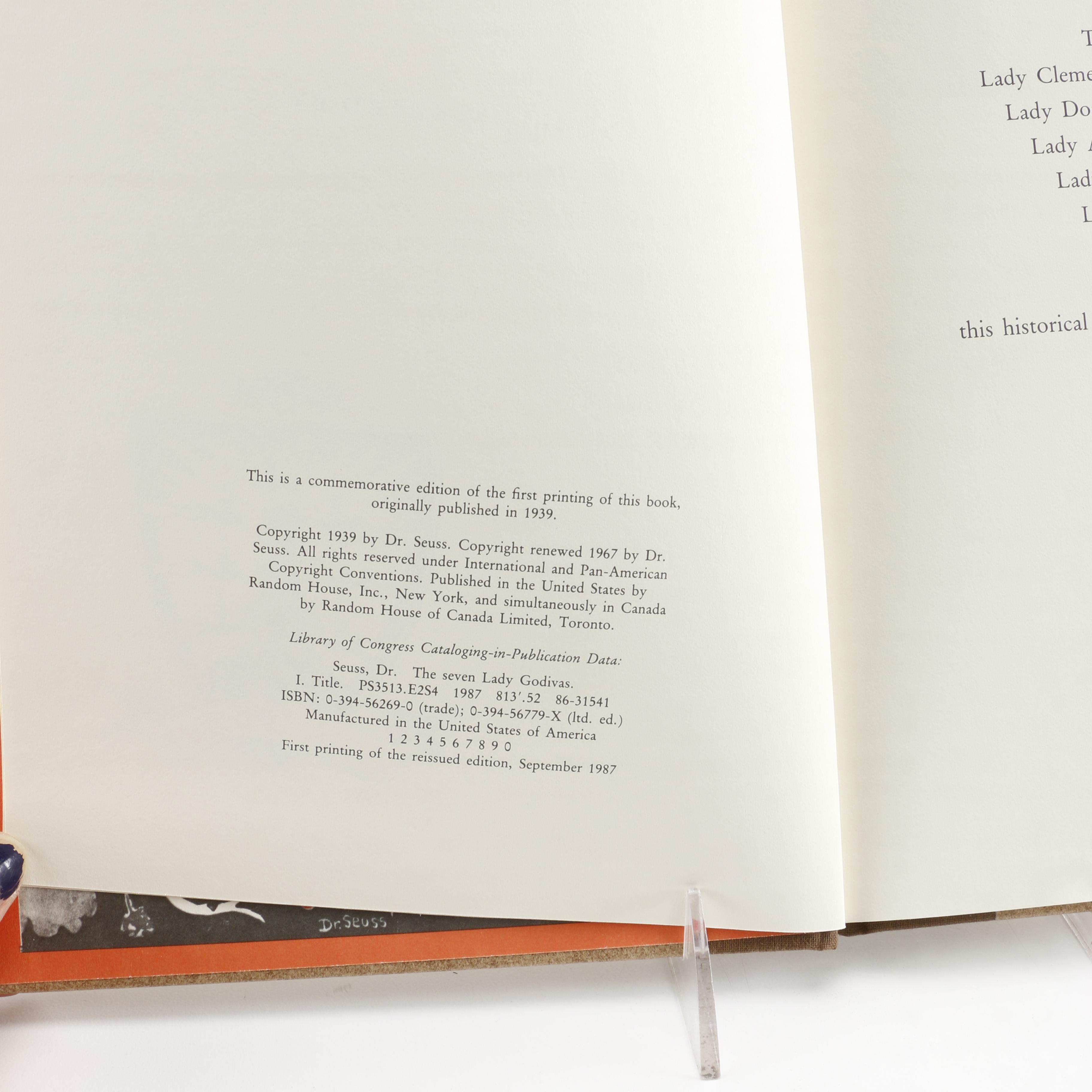1987 First Printing of the Reissued Edition of  "The Seven Lady Godivas" by Dr. Seuss