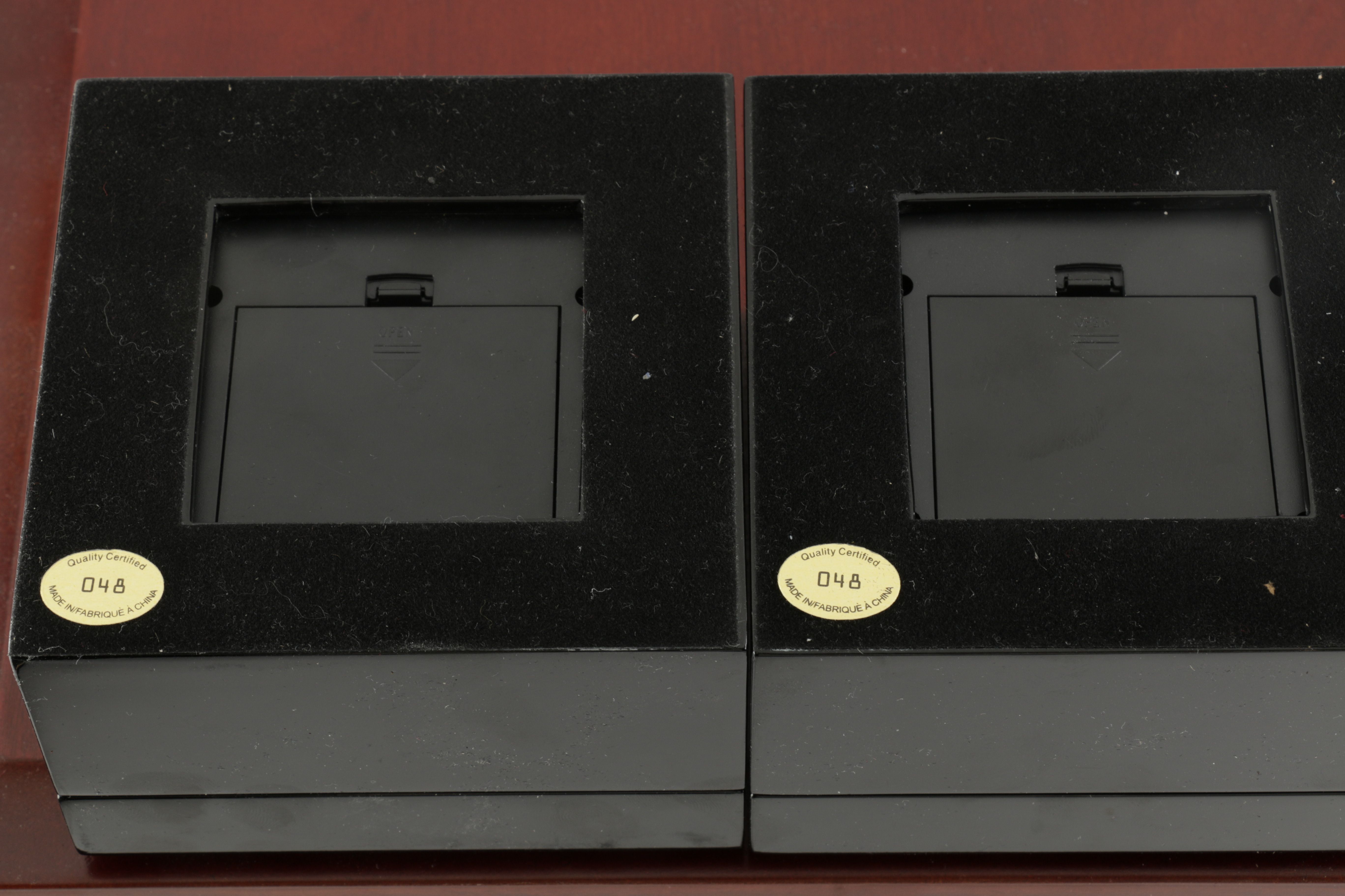 Two Wooden Coin Display Cases and Five Small Coin Boxes