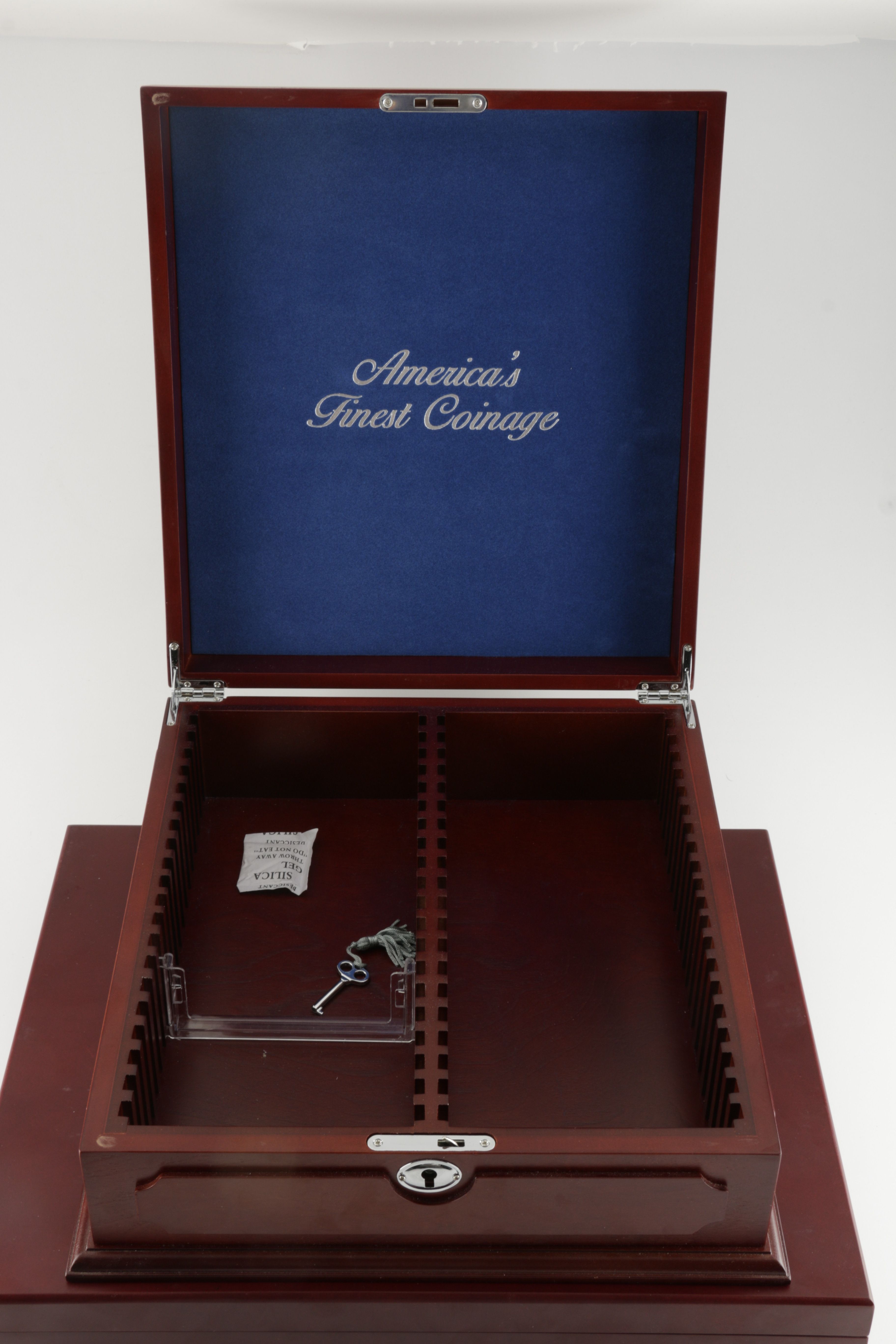 Two Wooden Coin Display Cases and Five Small Coin Boxes