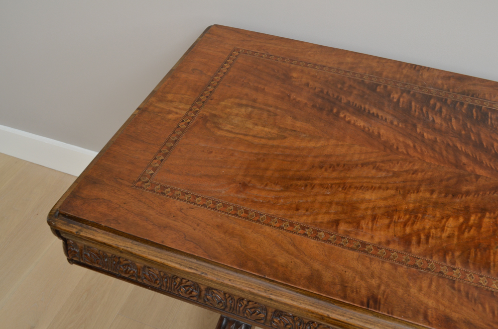 Vintage Jacobean Style Walnut Library Table With Parquetry Top