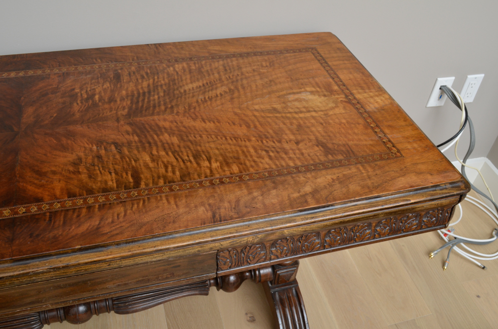 Vintage Jacobean Style Walnut Library Table With Parquetry Top