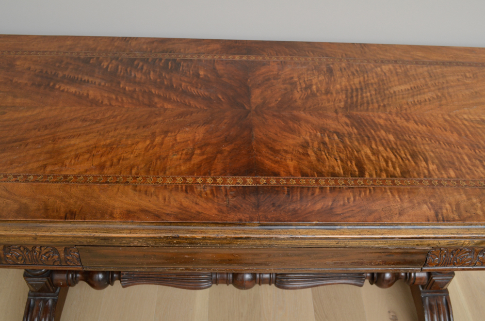 Vintage Jacobean Style Walnut Library Table With Parquetry Top