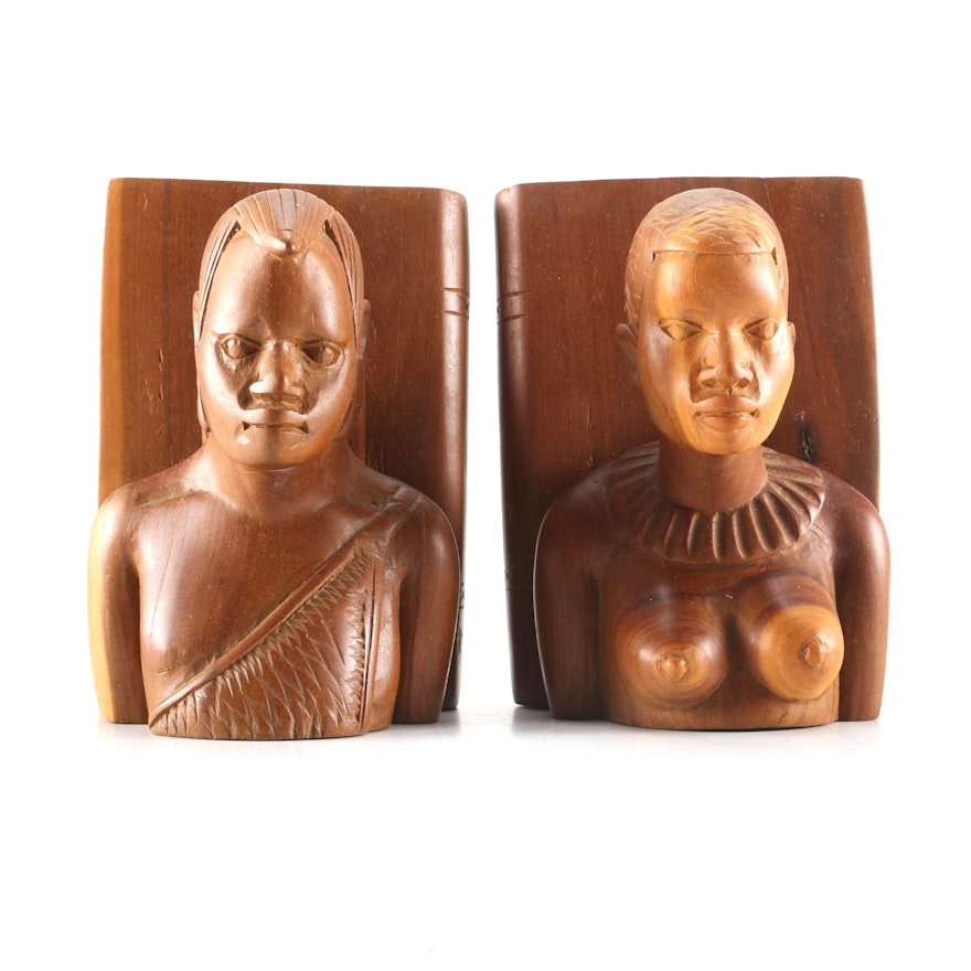 Carved Wooden Bookends of Kenyan Figures