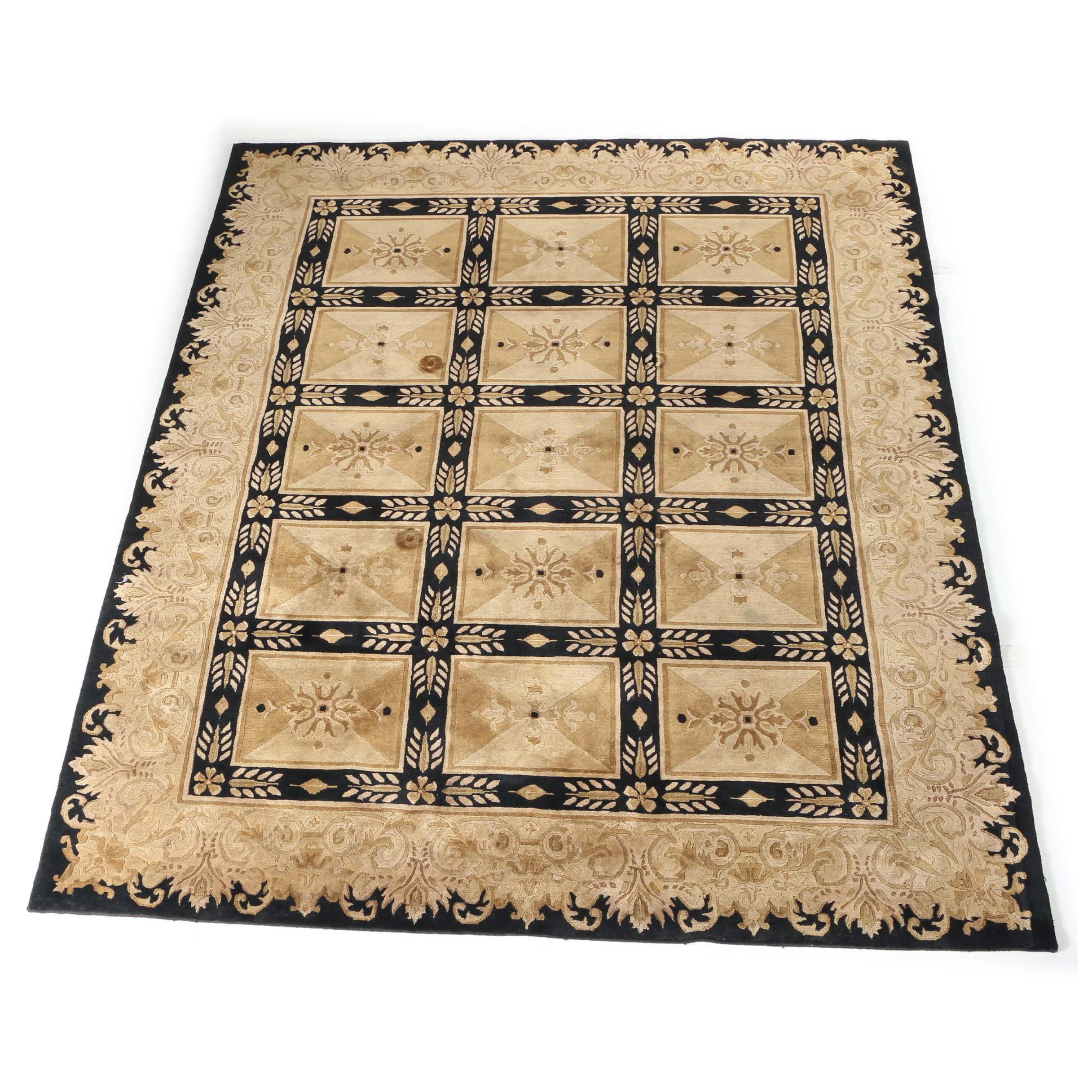 Hand-Knotted Neoclassical Carved Wool Area Rug