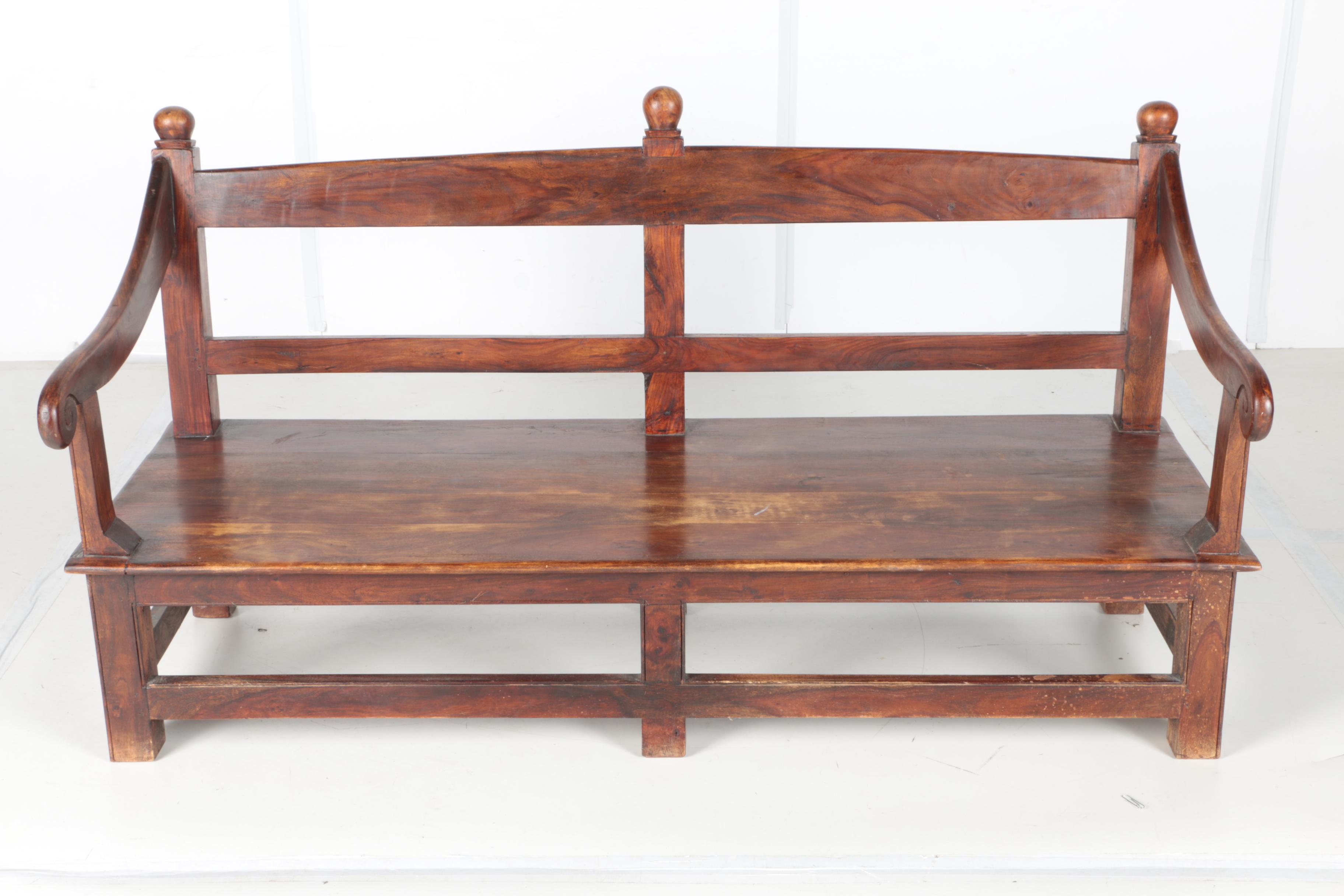 Vintage Chinoiserie Elm Bench