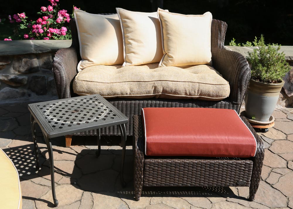 Outdoor Loveseat and Ottoman with Side Table