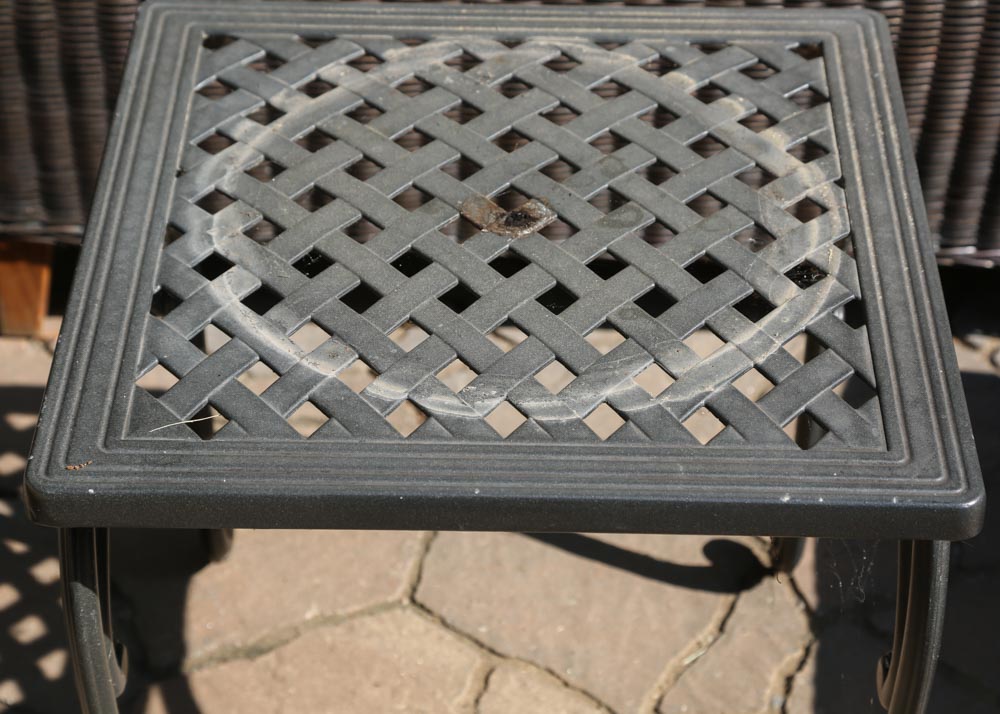 Outdoor Loveseat and Ottoman with Side Table