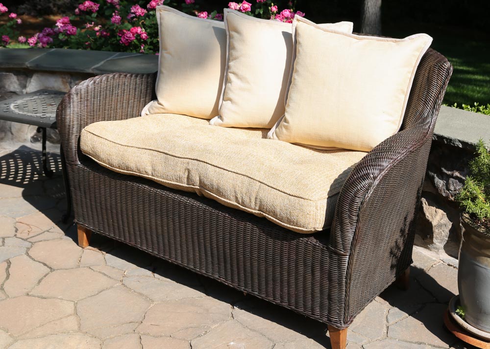 Outdoor Loveseat and Ottoman with Side Table