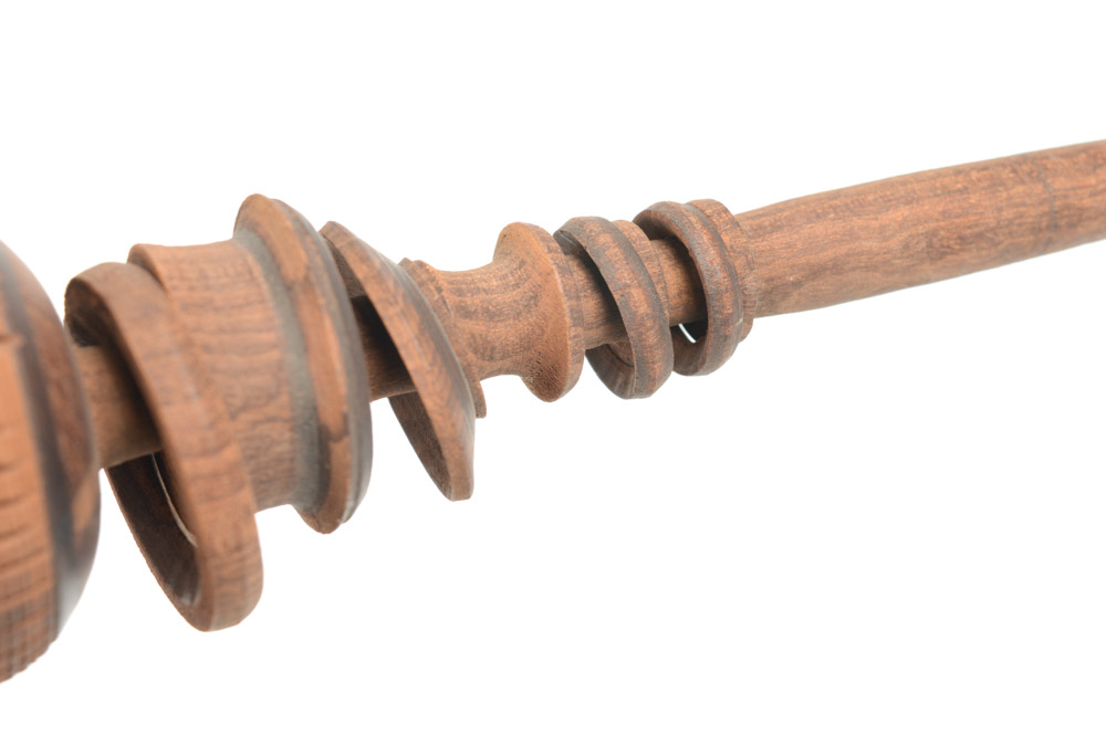 Antique Carved Wooden Molinillo and Chain