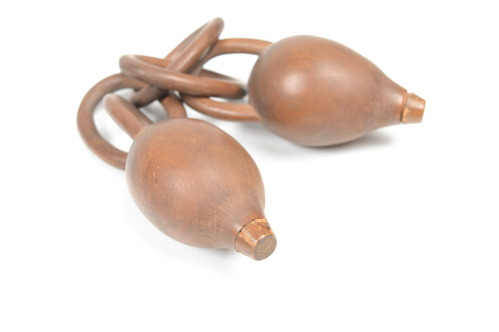 Antique Carved Wooden Molinillo and Chain