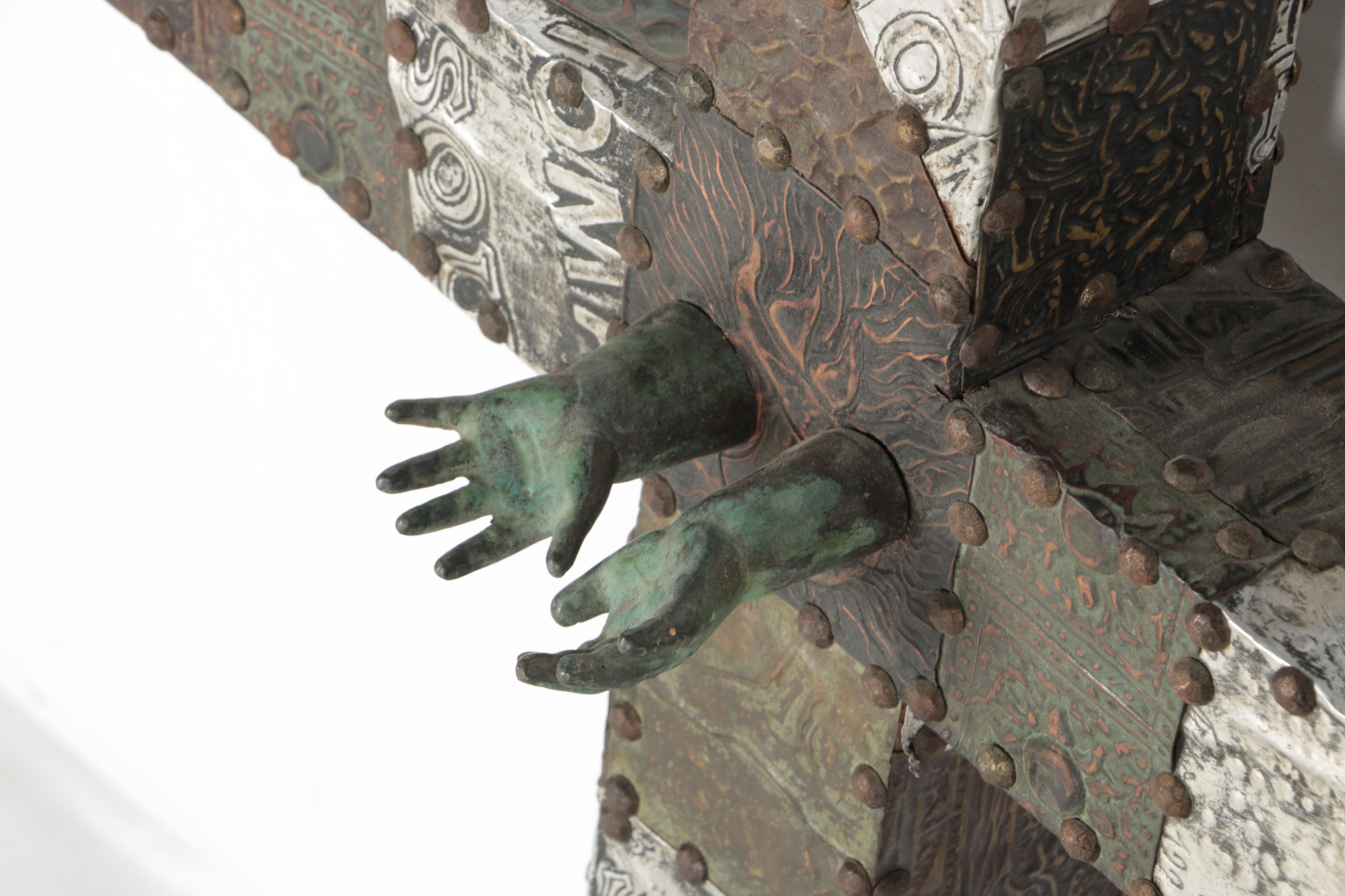 Wood and Metal Cross Sculpture