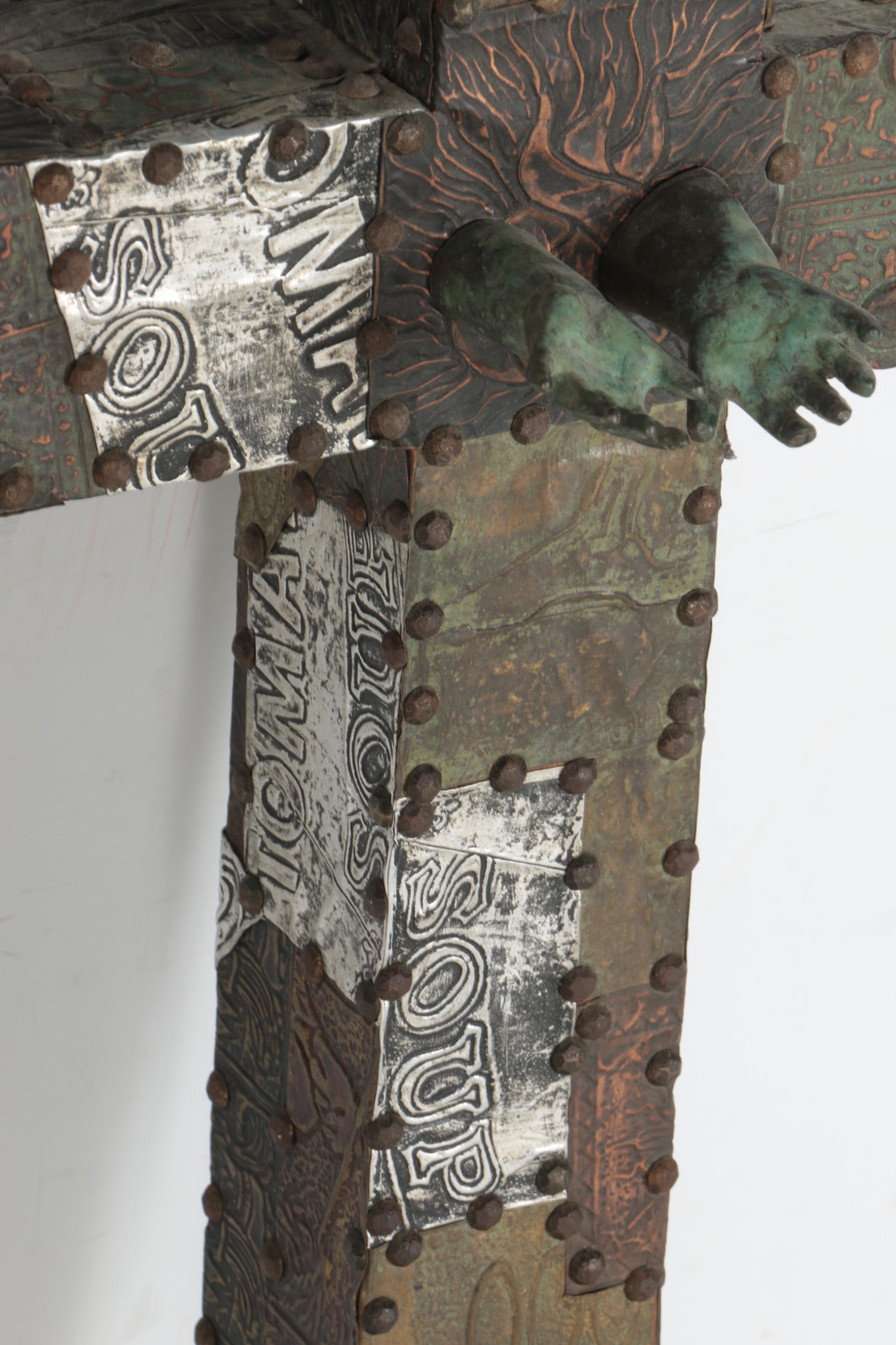 Wood and Metal Cross Sculpture