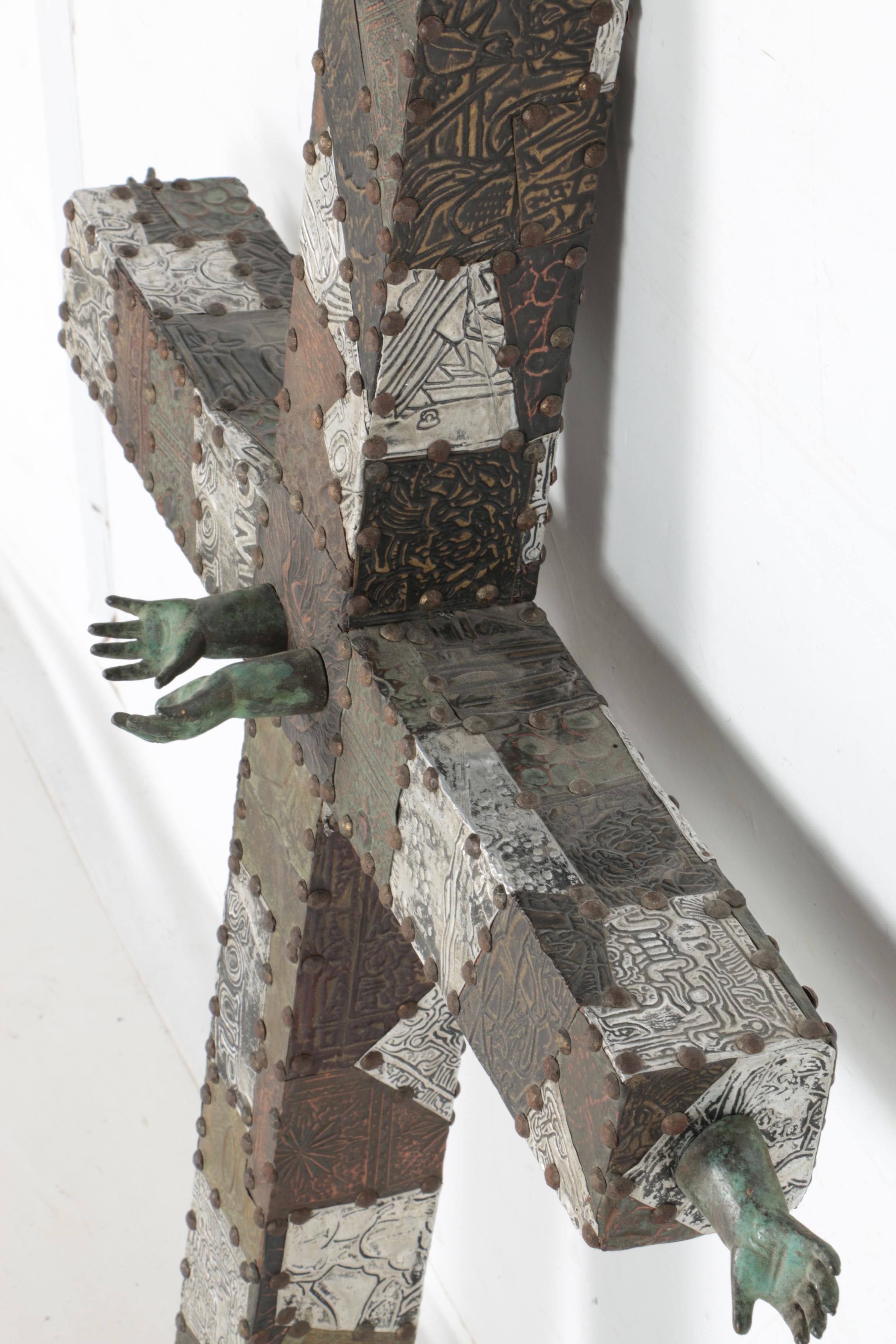 Wood and Metal Cross Sculpture