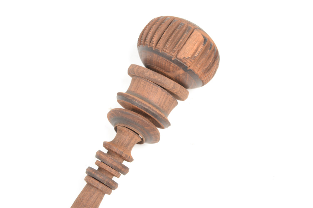 Antique Carved Wooden Molinillo and Chain