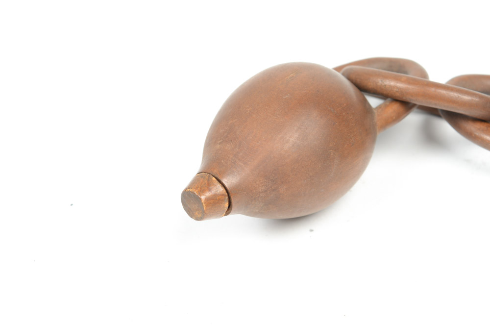 Antique Carved Wooden Molinillo and Chain