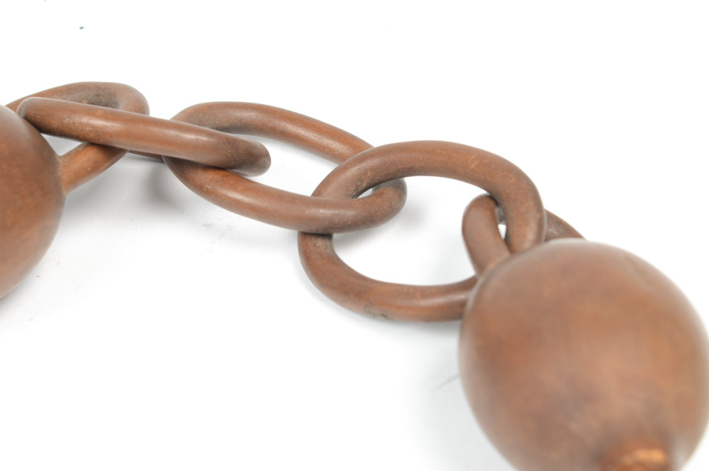 Antique Carved Wooden Molinillo and Chain