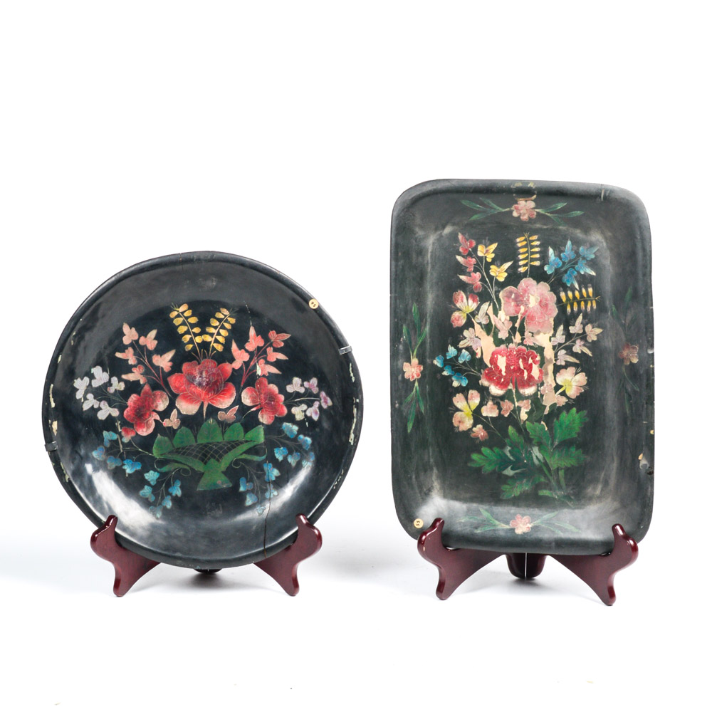 Antique Spanish Colonial Painted Wooden Platters