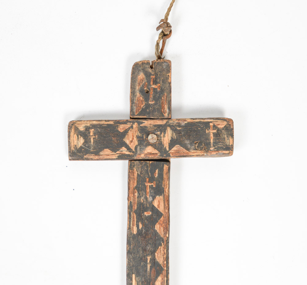 Antique Spanish Colonial Cross with Straw Inlay