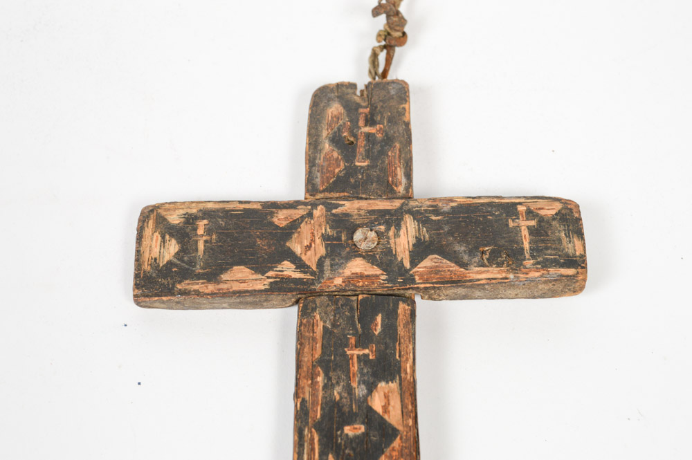 Antique Spanish Colonial Cross with Straw Inlay