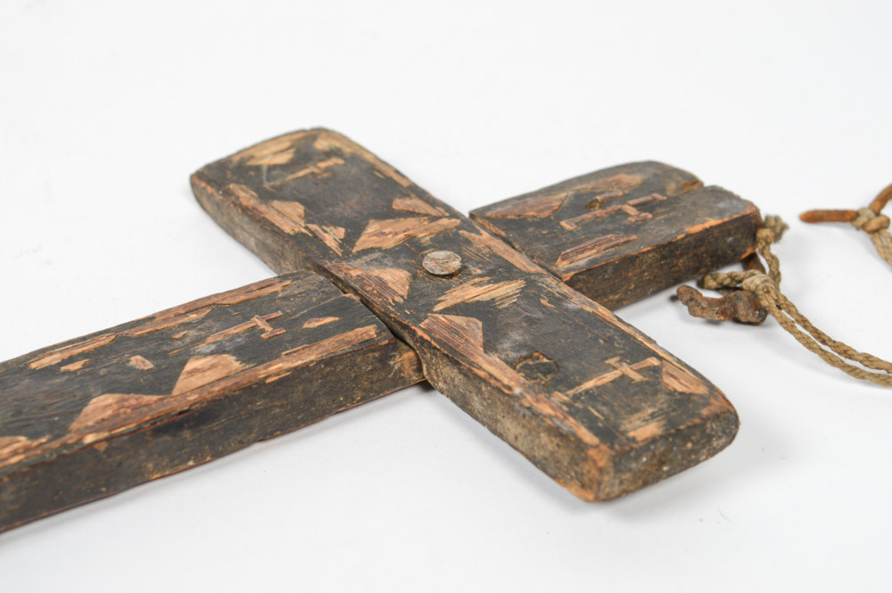 Antique Spanish Colonial Cross with Straw Inlay