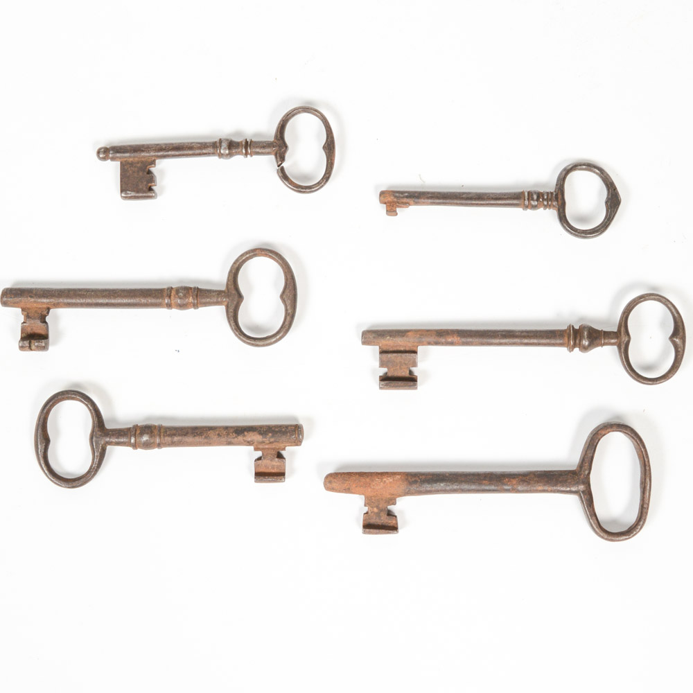 Six Antique Metal Skeleton Keys