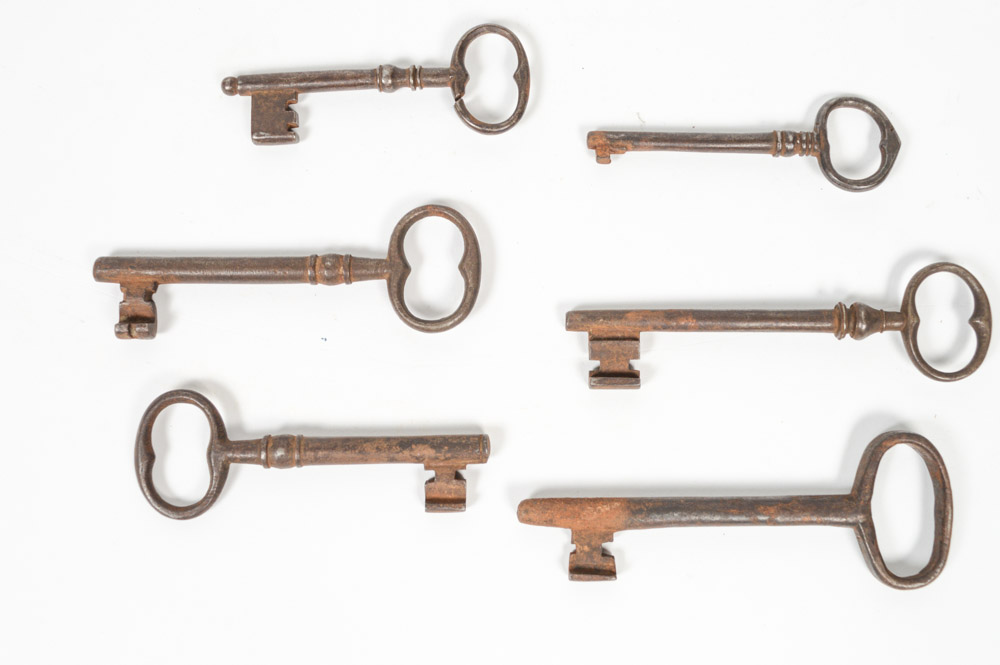 Six Antique Metal Skeleton Keys