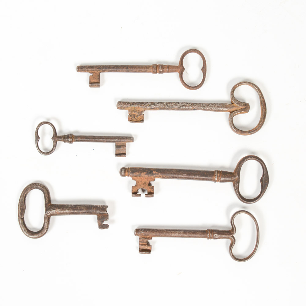 Six Antique Metal Skeleton Keys