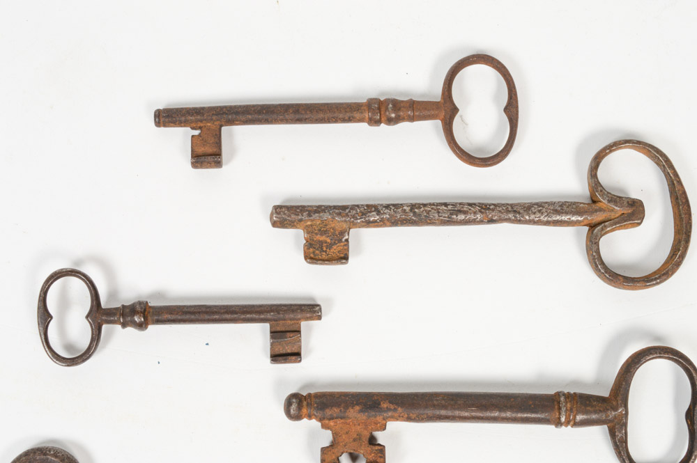 Six Antique Metal Skeleton Keys