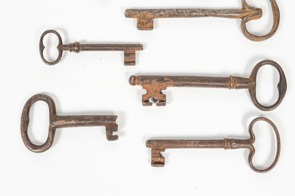 Six Antique Metal Skeleton Keys
