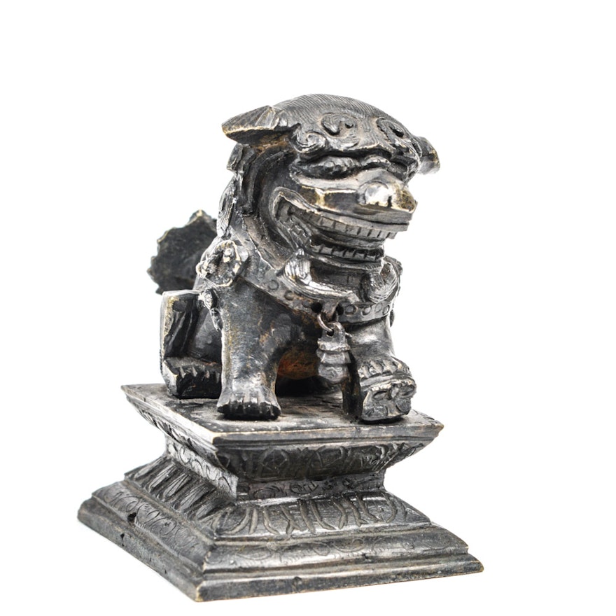 Antique Chinese Spelter Metal Guardian Lion Figure