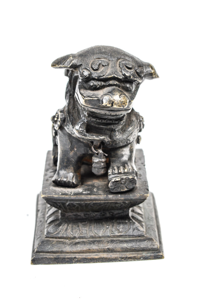 Antique Chinese Spelter Metal Guardian Lion Figure