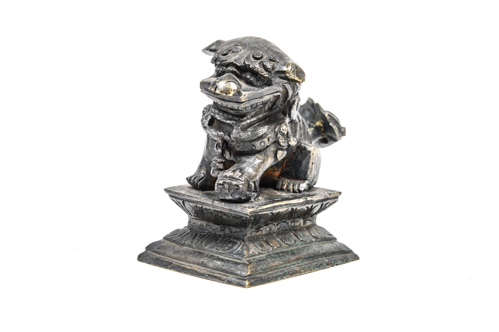 Antique Chinese Spelter Metal Guardian Lion Figure