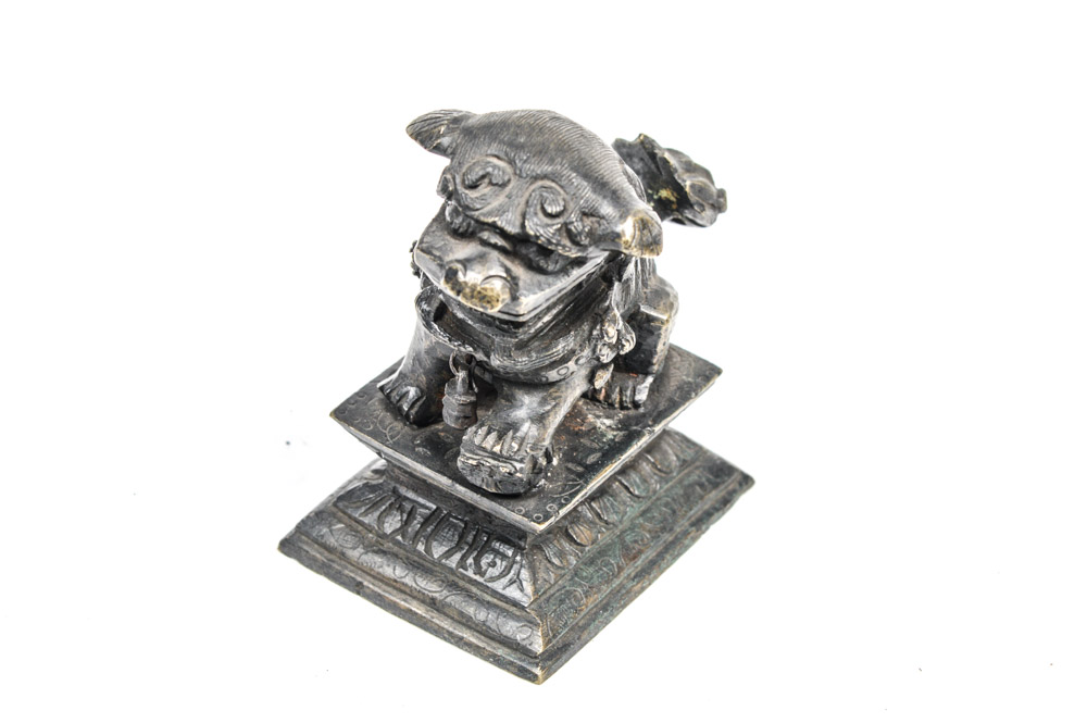 Antique Chinese Spelter Metal Guardian Lion Figure